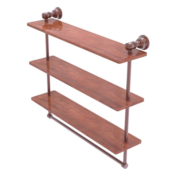 Carolina Collection Triple Wood Shelf with Towel Bar - Antique Copper / 22 Inch