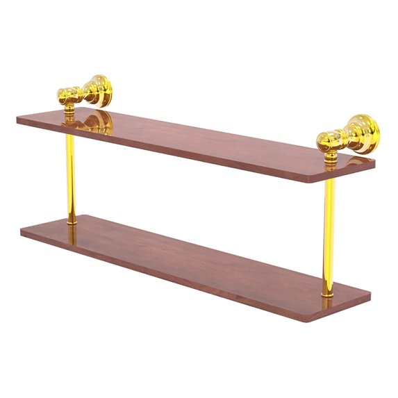 Carolina Collection Two Tiered Wood Shelf - Polished Brass / 22 Inch