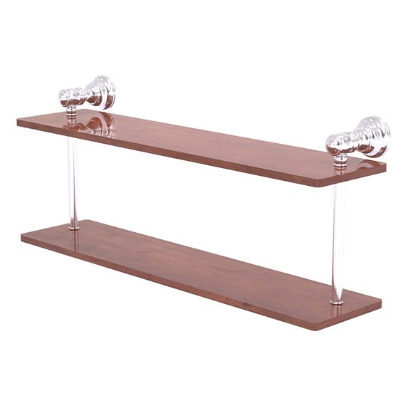 Carolina Collection Two Tiered Wood Shelf - Satin Chrome / 22 Inch