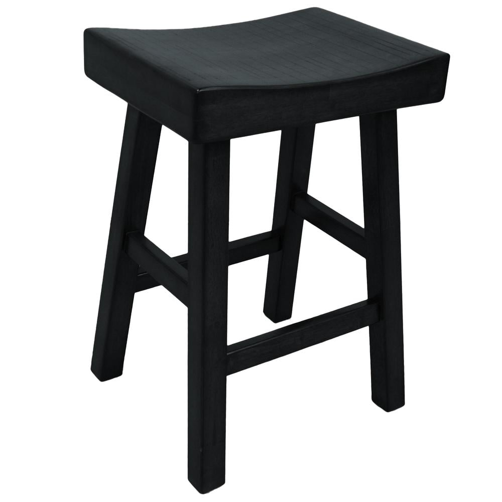 Antique Black Wood Saddle Style Backless Counter Stool 28"