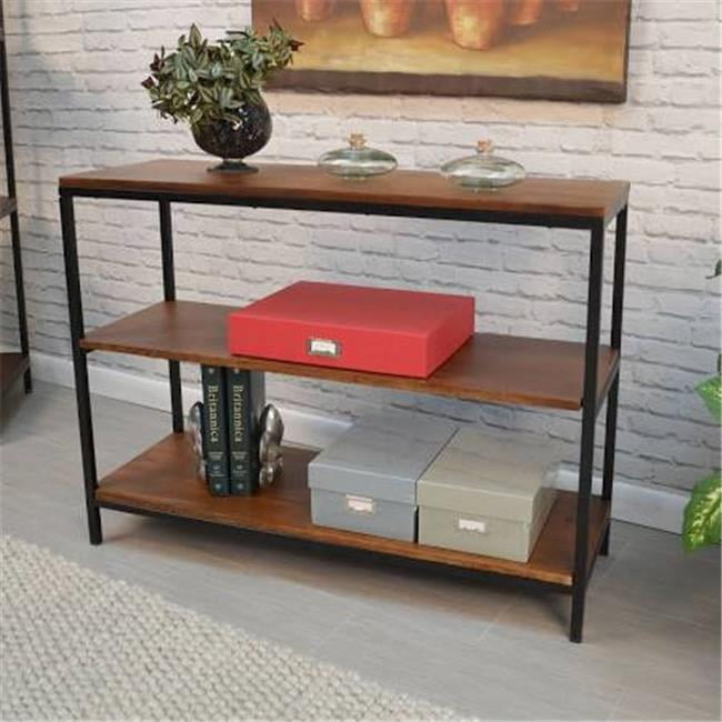 Chestnut and Black Industrial Console with Storage Shelves
