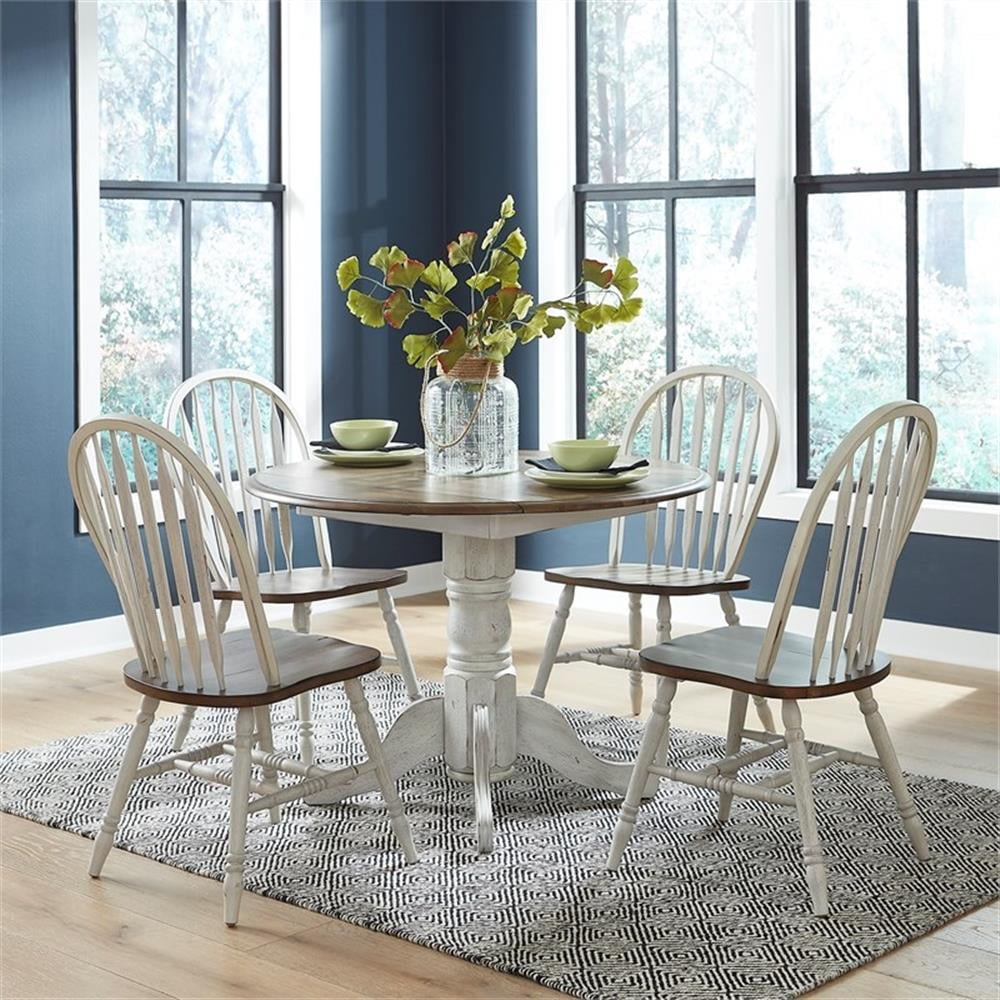 White Rubberwood 5-Piece Drop Leaf Dining Set with Windsor Chairs