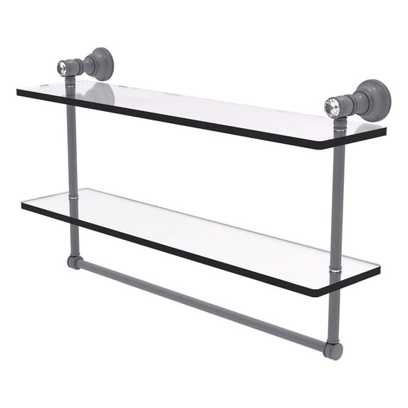 Carolina Crystal Collection Double Glass Shelf with Towel Bar - Matte Gray / 22 Inch