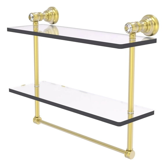Carolina Crystal Collection Double Glass Shelf with Towel Bar - Satin Brass / 16 Inch