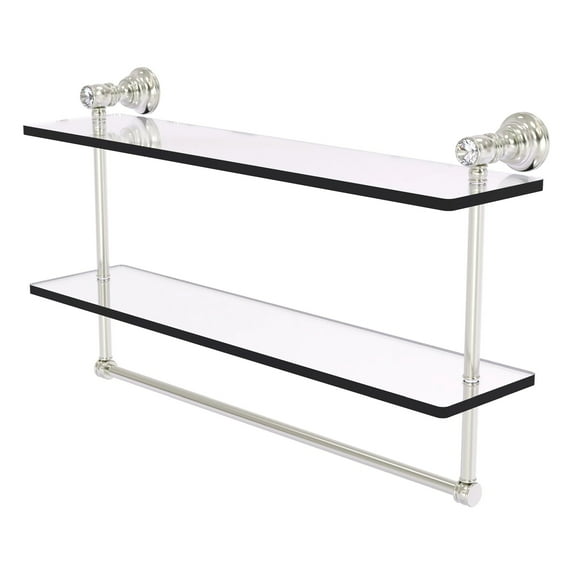 Carolina Crystal Collection Double Glass Shelf with Towel Bar - Satin Nickel / 22 Inch