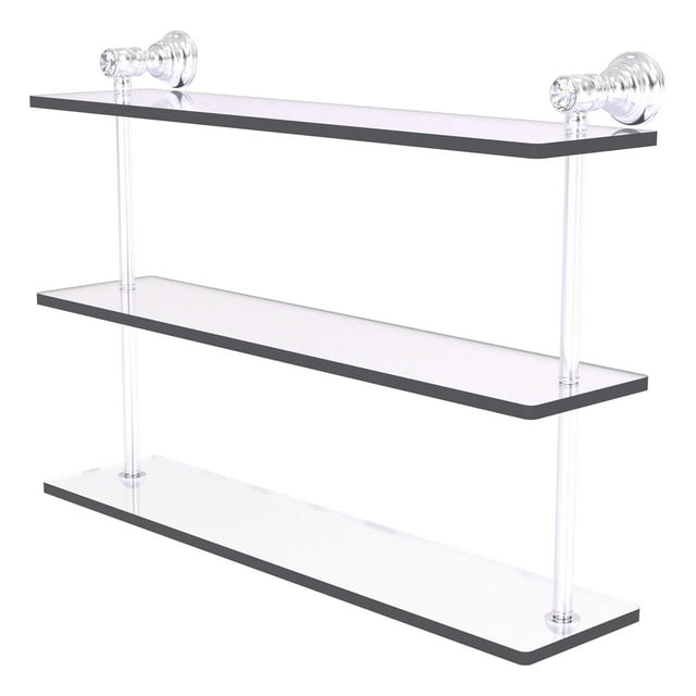 Carolina Crystal Collection Triple Glass Shelf - Satin Chrome / 22 Inch