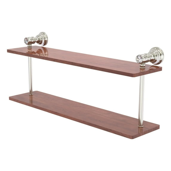Carolina Crystal Collection Two Tiered Wood Shelf - Satin Nickel / 22 Inch
