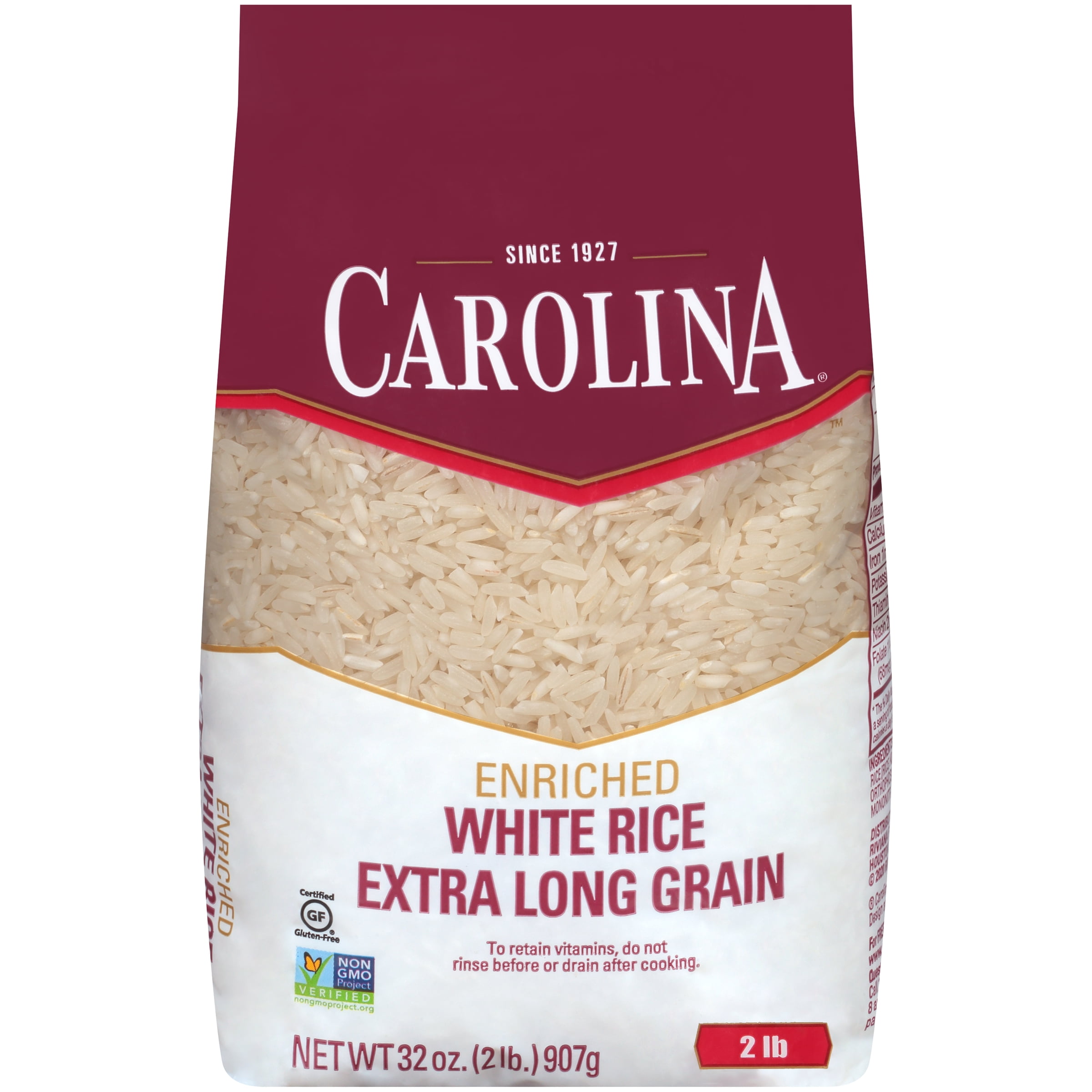Carolina Enriched White Extra Long Grain Rice, Gluten Free, 2 lb Bag