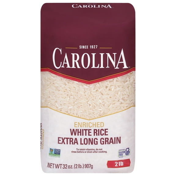 Carolina Enriched White Extra Long Grain Rice, Gluten Free, 2 lb Bag