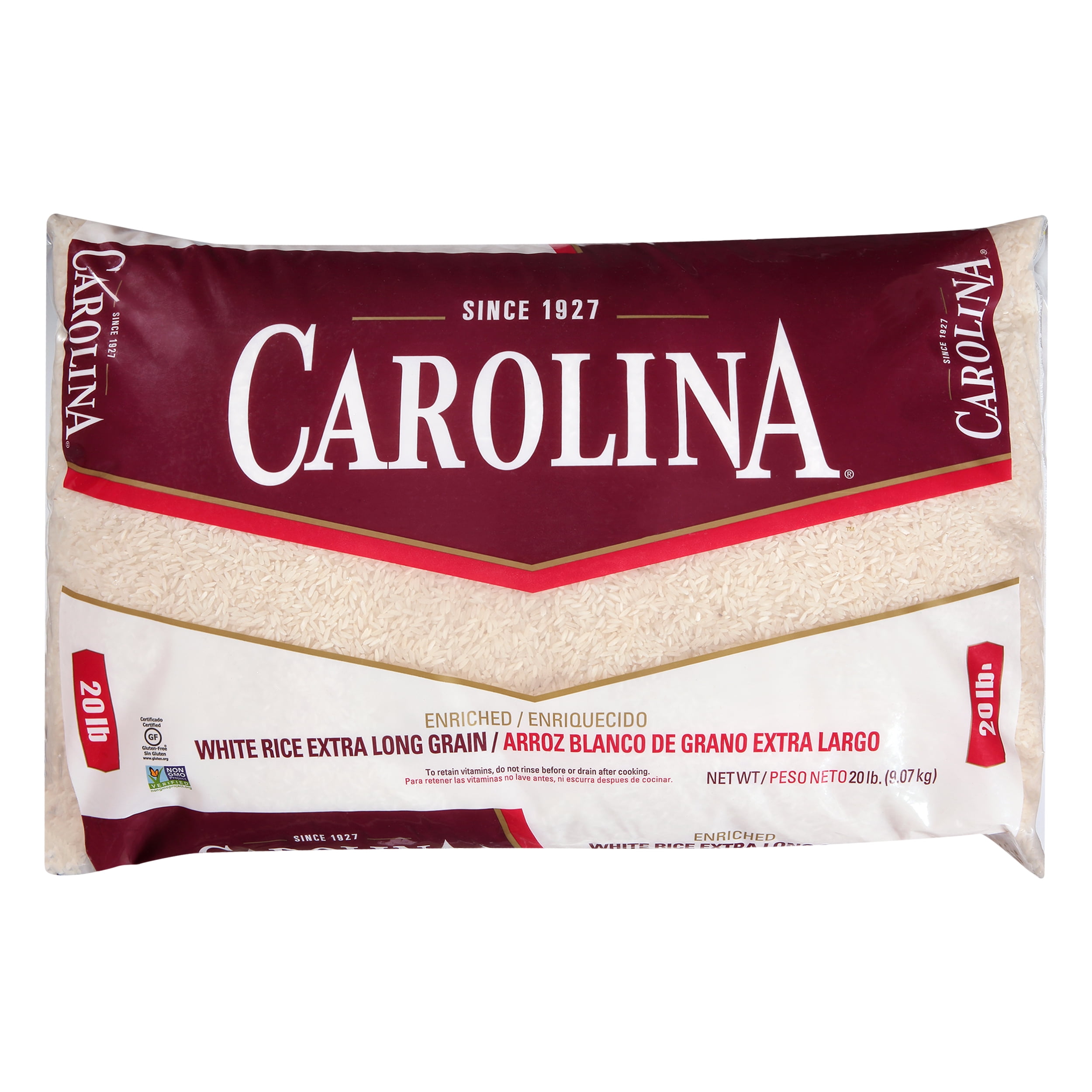 Carolina Enriched White Rice, Extra Long Grain, 20 lb Bag