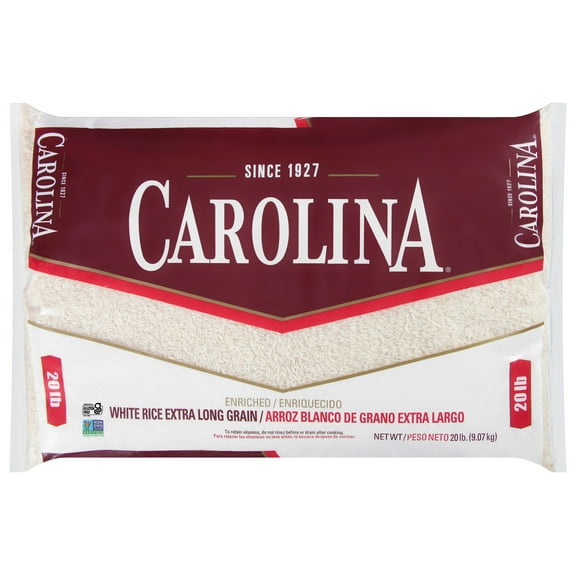 Carolina Enriched White Rice, Extra Long Grain, 20 lb Bag