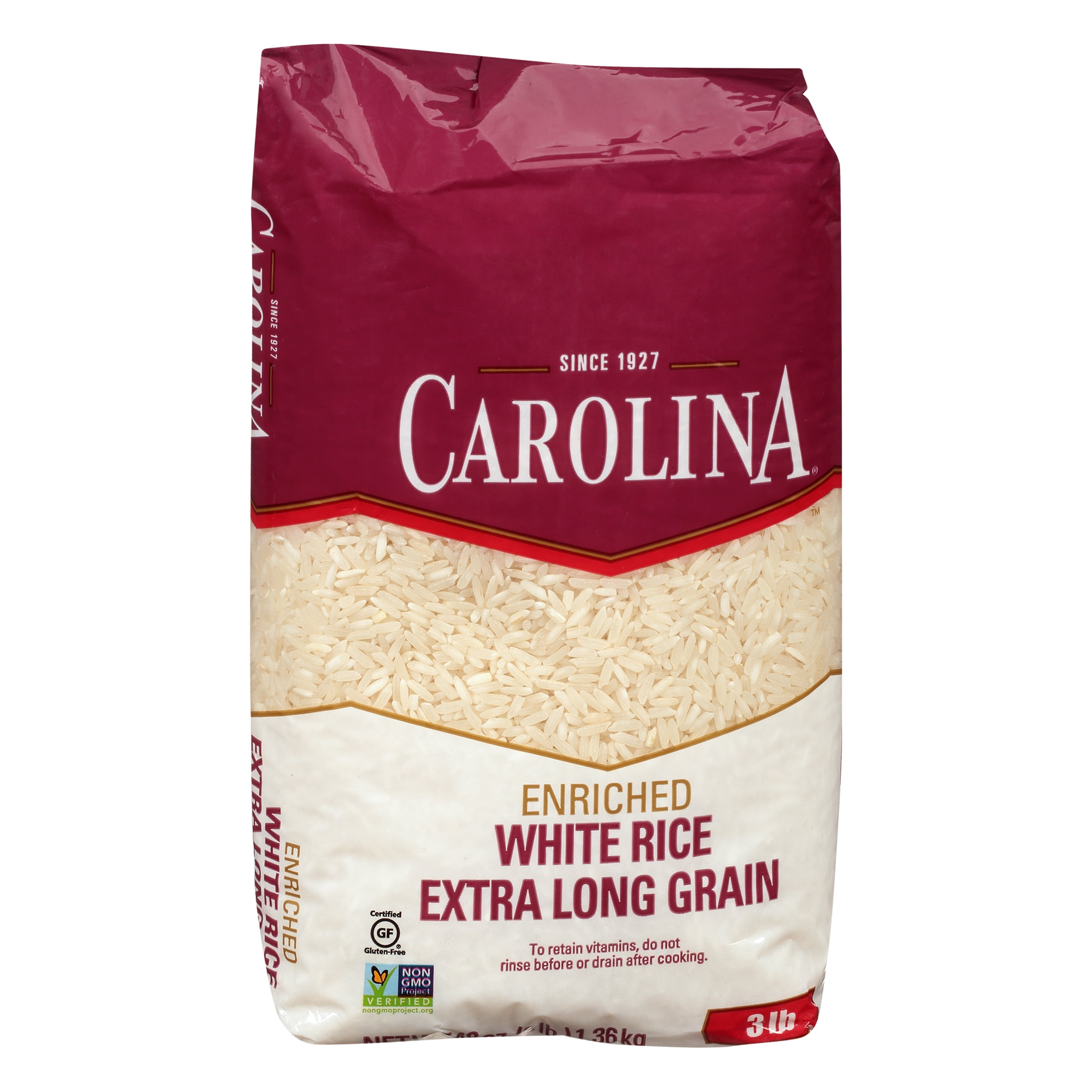 Carolina Enriched White Rice, Extra Long Grain Rice, 3 lb Bag