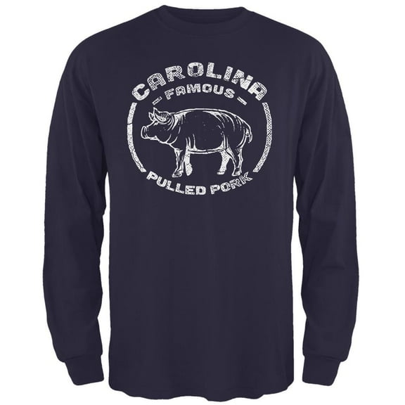 Carolina Famous Pulled Pork Mens Long Sleeve T Shirt Navy 2XL