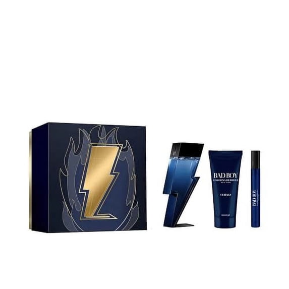 Carolina Herrera 3-Pcs Gift Set Bad Boy Cobalt Eau De Parfum (Eau De Parfum 3.4 Fl Oz + Shower Gel 3.4 Fl Oz+ Eau De Parfum 0.34 Fl Oz)