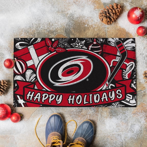 Carolina Hurricanes 28" x 16" Happy Holidays Christmas Turf Door Mat