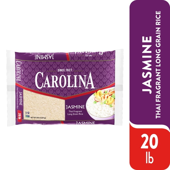 Carolina Jasmine Rice, Thai Fragrant Long Grain Rice, Gluten Free, 20 lb Bag
