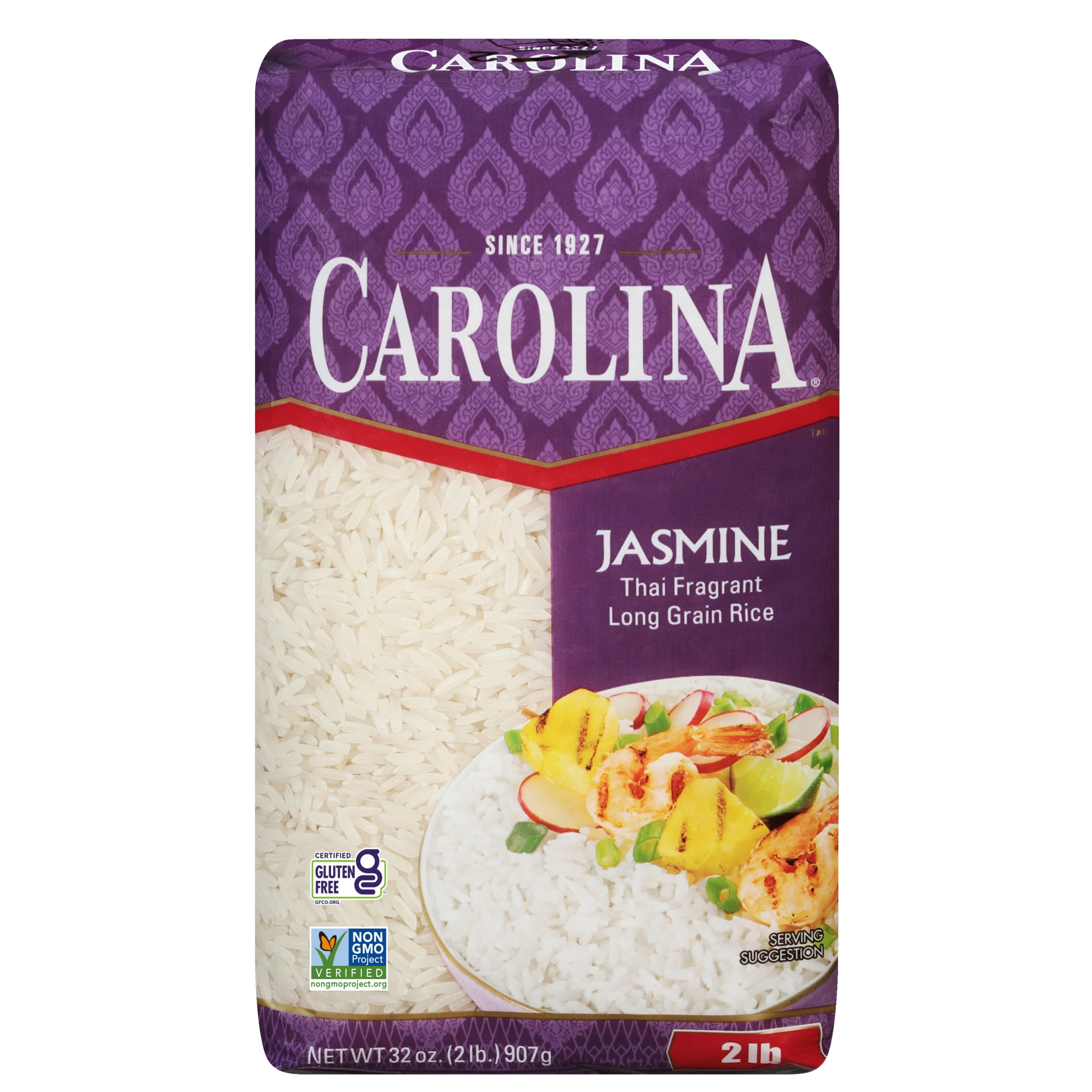 Carolina Jasmine White Rice, Thai Fragrant Long Grain, 2 lb Bag