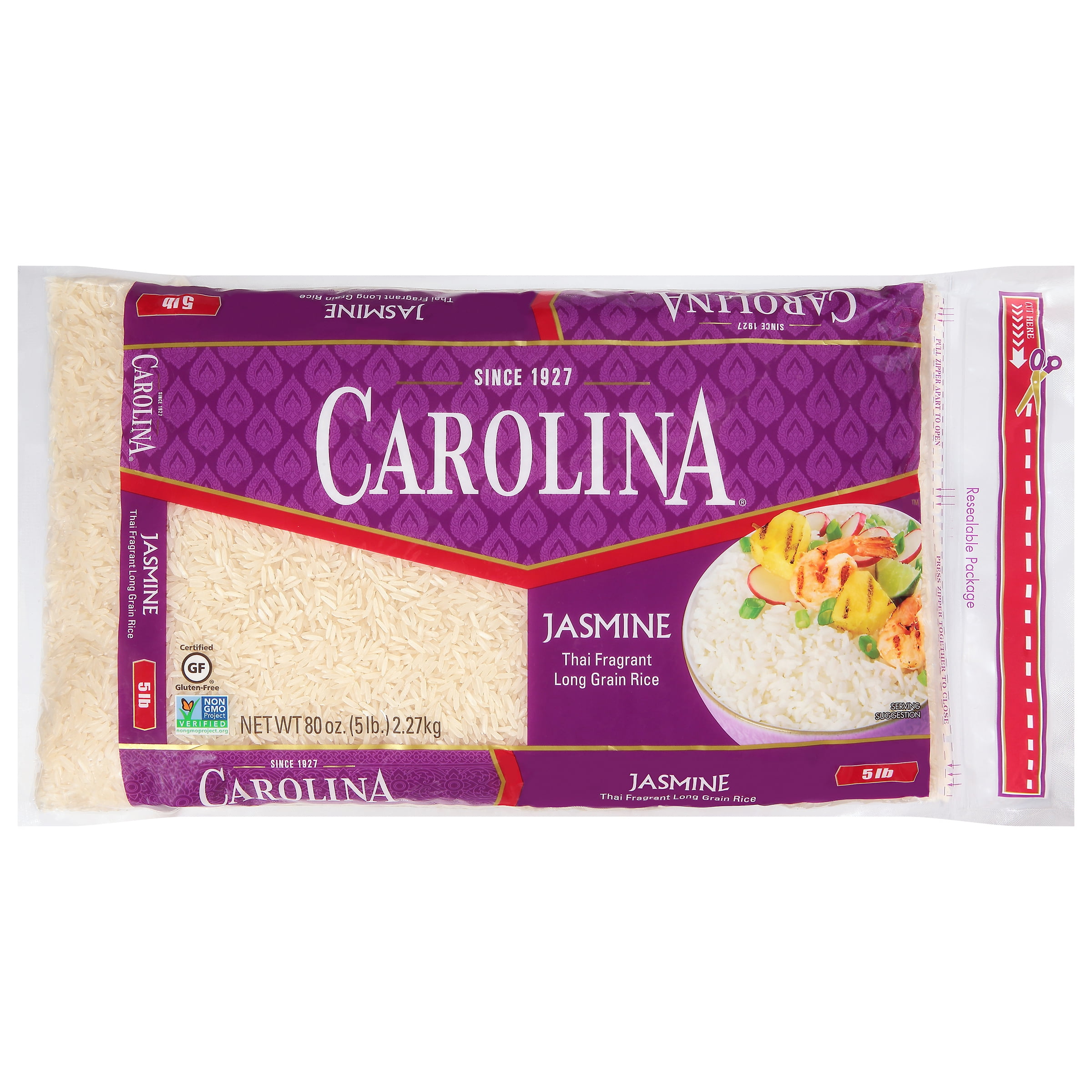 Carolina Jasmine White Rice, Thai Fragrant Long Grain Rice, Gluten Free, 5 lb Bag