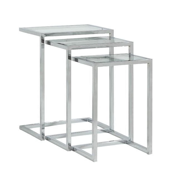 Carolina Classics Addison Powder Coated Metal Frame Nesting Table Set in Chrome
