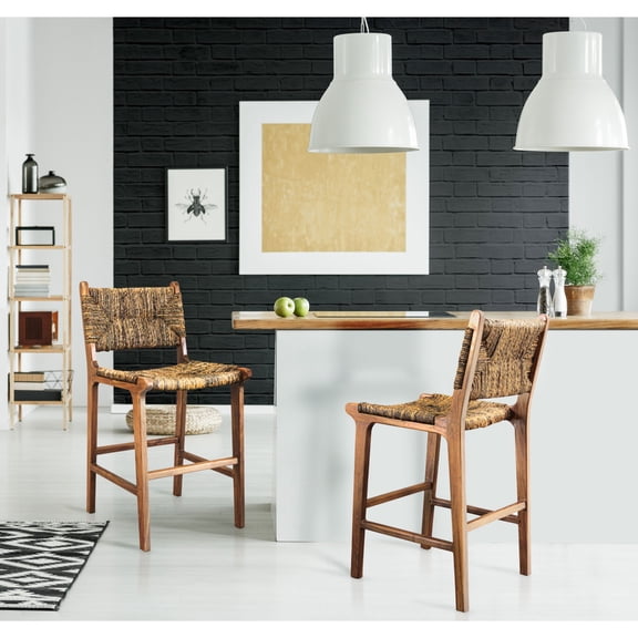 Contemporary Home Living Handcrafted Banana Weave Barstool - 43.25" - Set of 2 - Caramel Brown