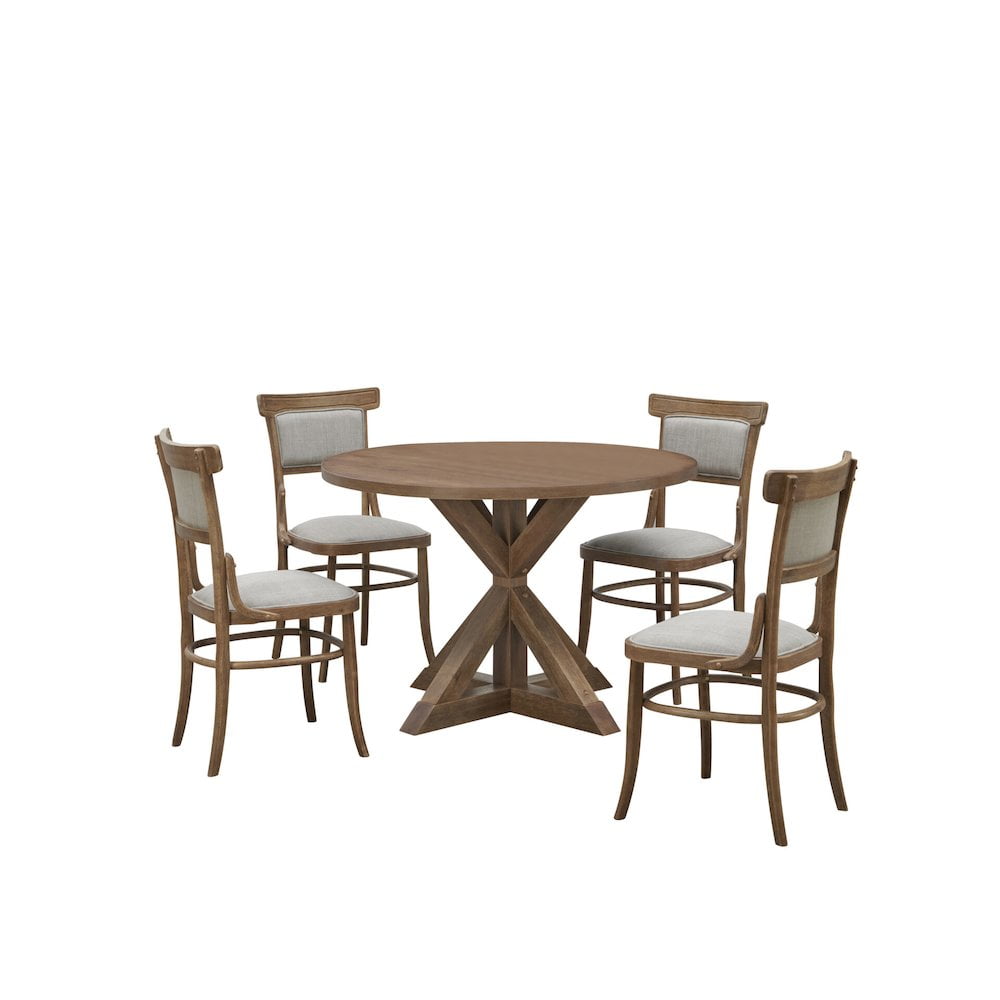 Vintage Honey Mango Wood Dining Table with 4 Upholstered Chairs