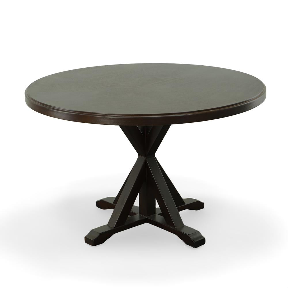 Espresso Round Wood Farmhouse Dining Table with X-Base