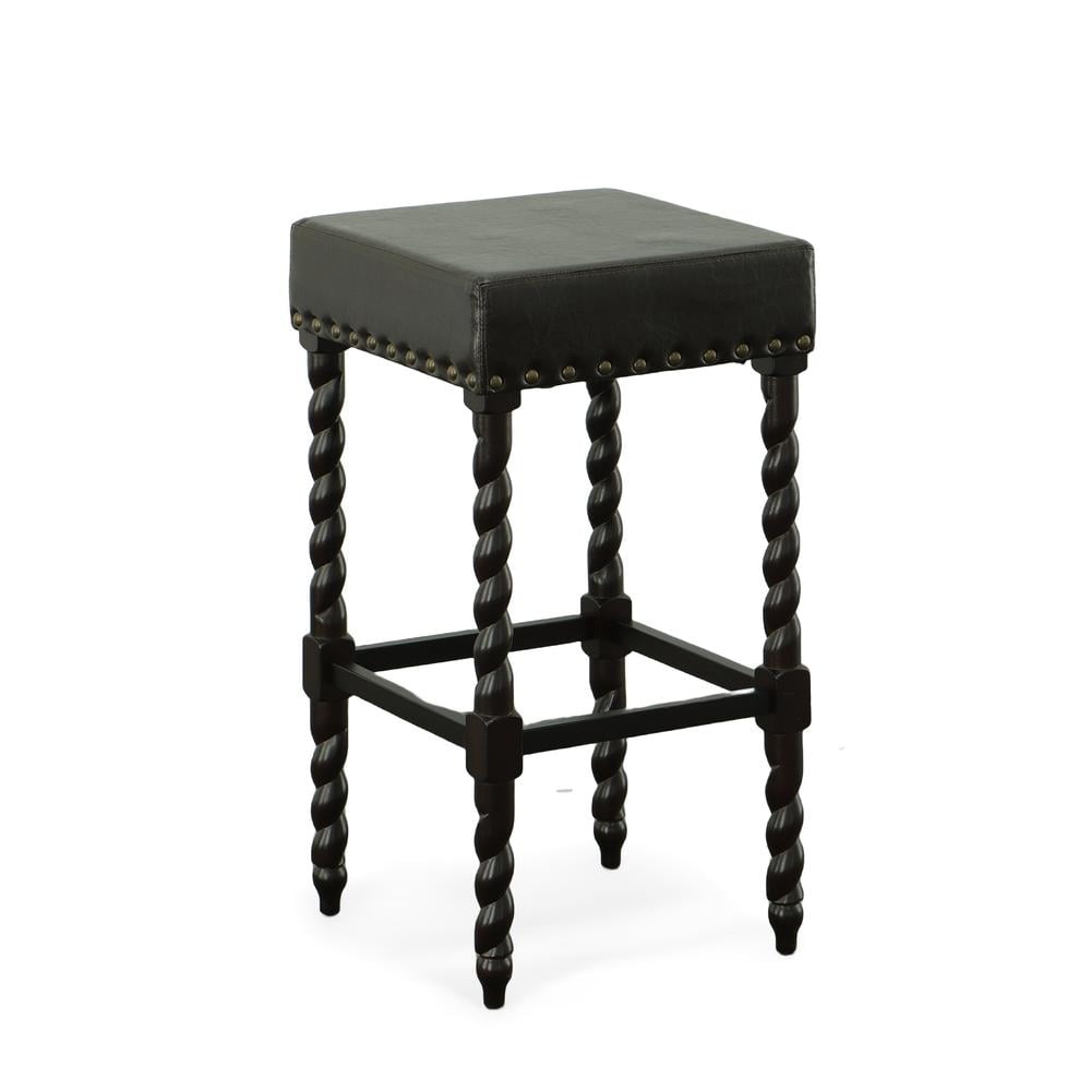 Espresso Brown Leatherette Backless Barstool with Metal Accents
