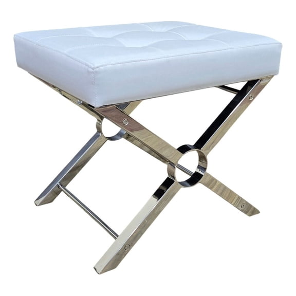 Carolina Modern X-Frame Stool in Chrome Base in White Upholstery