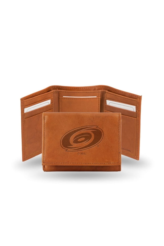 Carolina Hockey Hurricane's Team Logo Embossed Brown Leather Trifold Wallet