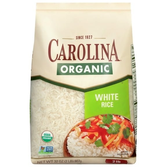 Carolina Organic White Rice, Long Grain, Gluten-Free, Non-GMO, 2 lb Bag