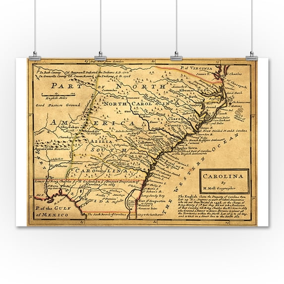 Carolina - Panoramic Map (36x54 Giclee Gallery Print, Wall Decor Travel Poster)