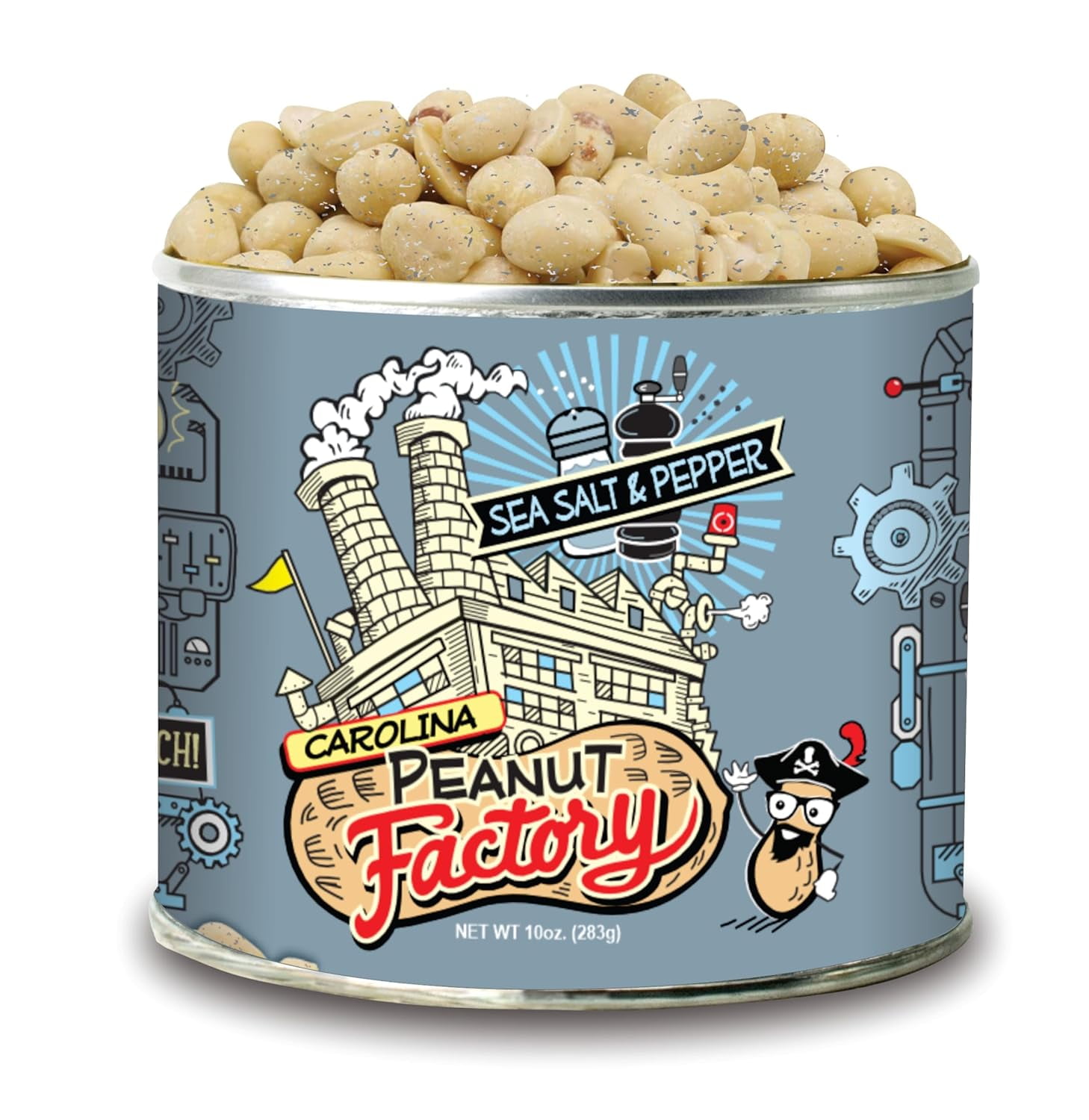 Carolina Peanut Factory | Flavorful Gourmet Peanuts Hand-Roasted in Small Batches | Irresistibly Real Crunch Flavored Nuts Packed into Every Can | Sea Salt and Pepper Peanuts (10 oz)