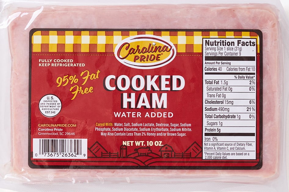 Carolina Pride Cooked Ham Sliced Lunch Meat, 10 oz., Vacuum Sealed, 95