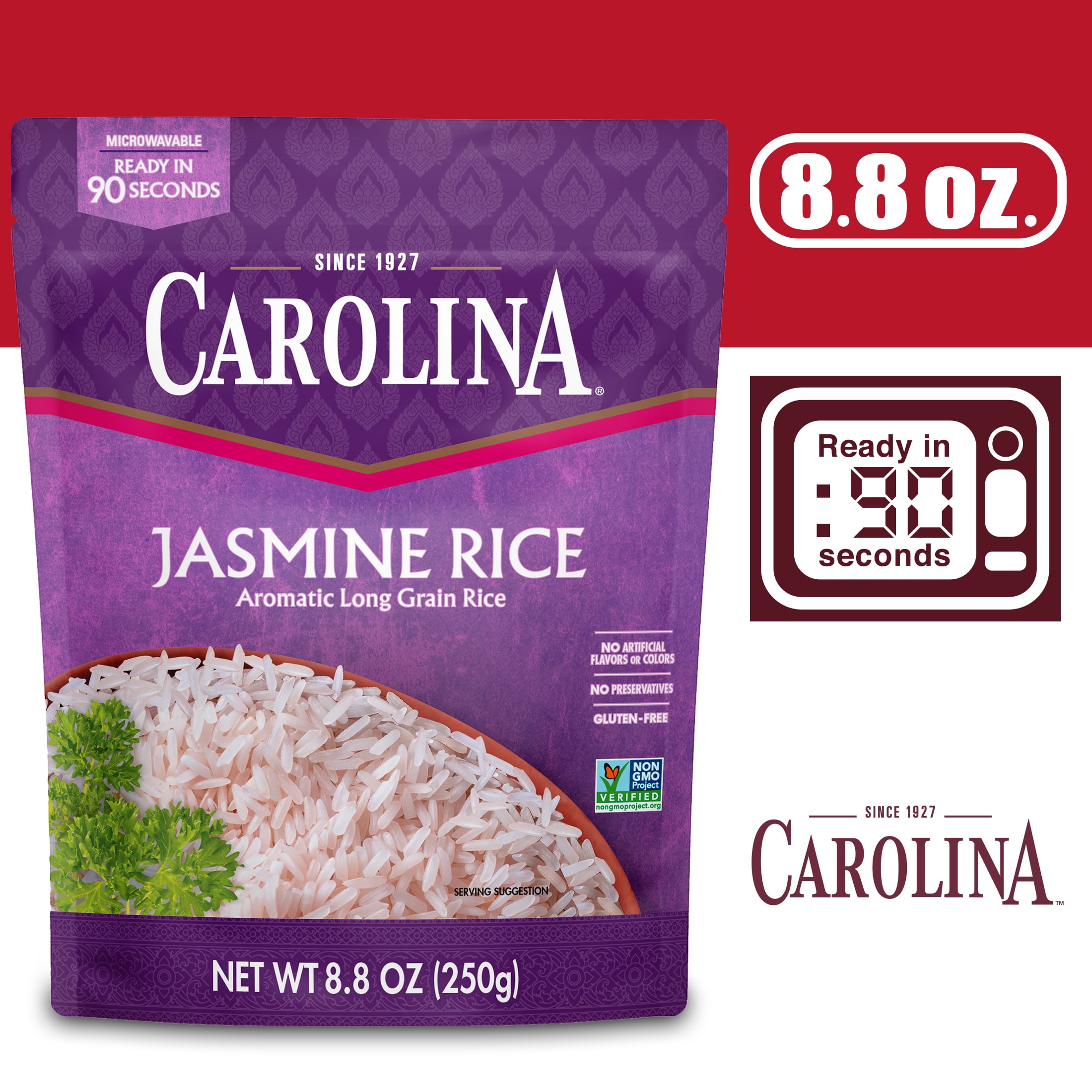 Carolina Ready-to-Heat White Jasmine Rice, Gluten Free, 8.8 oz Bag