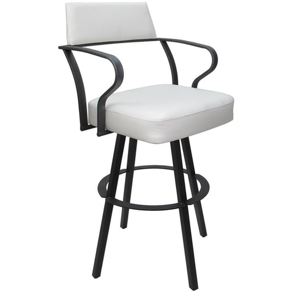 Carolina Swivel Bar Height 30" Metal WB Stool - White Vinyl - Gray
