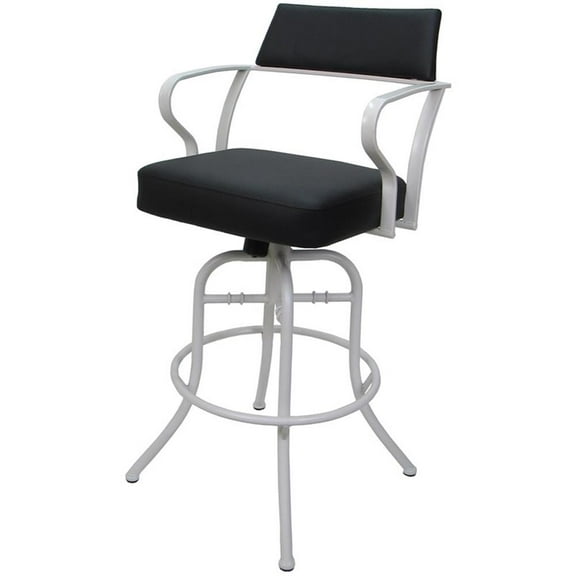 Carolina Swivel Tilt Bar 30" Metal Bar Stool - Black Vinyl - White Frame