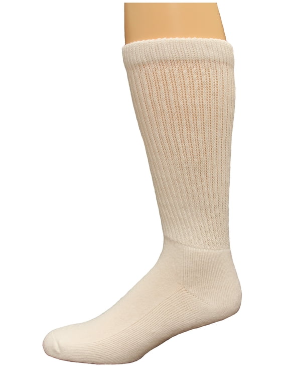 Diabetic Non-Binding Crew Socks 2 Pair, White, Men's 9-13
