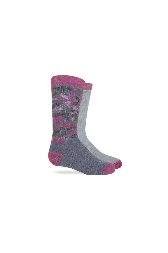 Kid's Merino Wool Blend Socks 2 Pair, Camo Pink, Kid's Small (Women's 3-5.5 Shoe)