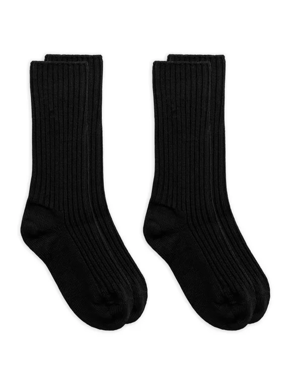 Mens Womens Merino Wool Non-Binding Seamless Ribbed Crew Socks 2 Pair Pack