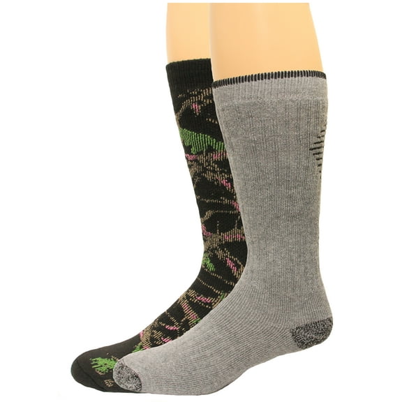 Carolina Ultimate Outdoor Obsession Ladies Merino Wool Crew Sock 2 Pair, Black Camo / Grey, Women's 6-9