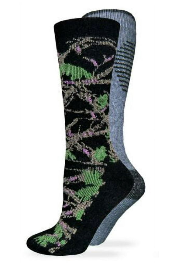 Womens Socks, Merino Wool Camo Boot Crew Socks, 2 Pairs