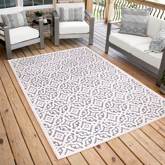 Carolina Weavers High-Lo Subtle Traditional Indoor/Outdoor Area Rug 7'9"x10'10" - Cream