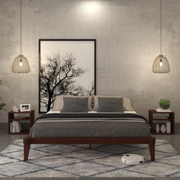 Caroline 14" Platform Bed Frame King, No Headboard, Modern, Solid Wood Bed, Walnut