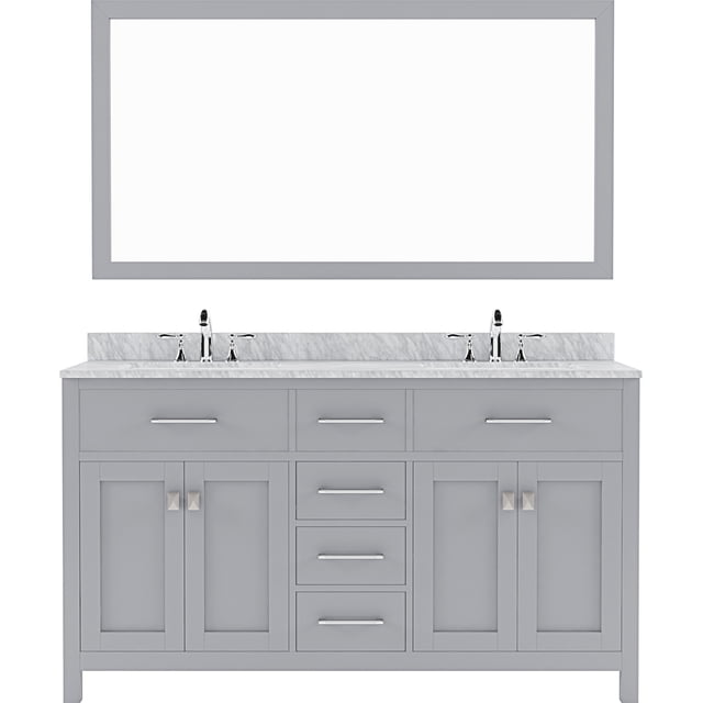 Caroline 60" Double Bath Vanity in Gray with White Marble Top and ...
