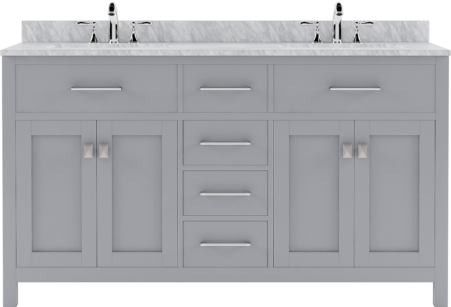 Caroline 60" Double Bath Vanity in Gray with White Marble Top and ...