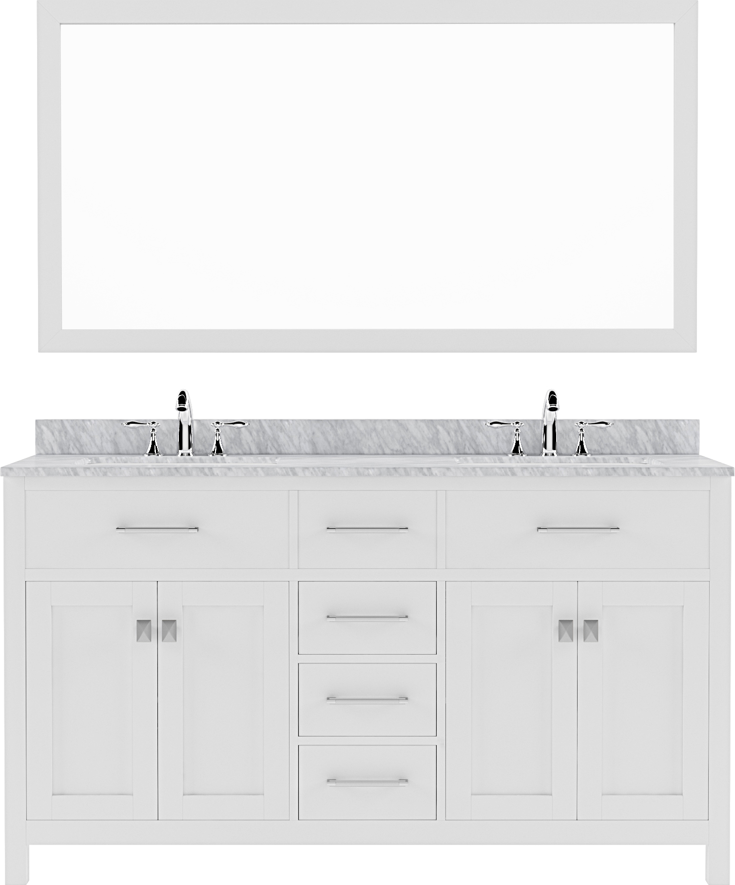 Caroline 60" Double Bath Vanity in White with White Marble Top and Square Sinks with Matching Mirror - image 1 of 4