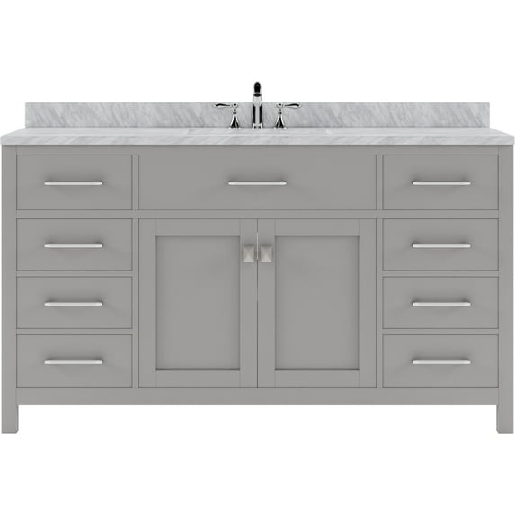 Caroline 60" Single Bath Vanity in Cashmere Gray with White Marble Top and Round Sink with Polished Chrome Faucet