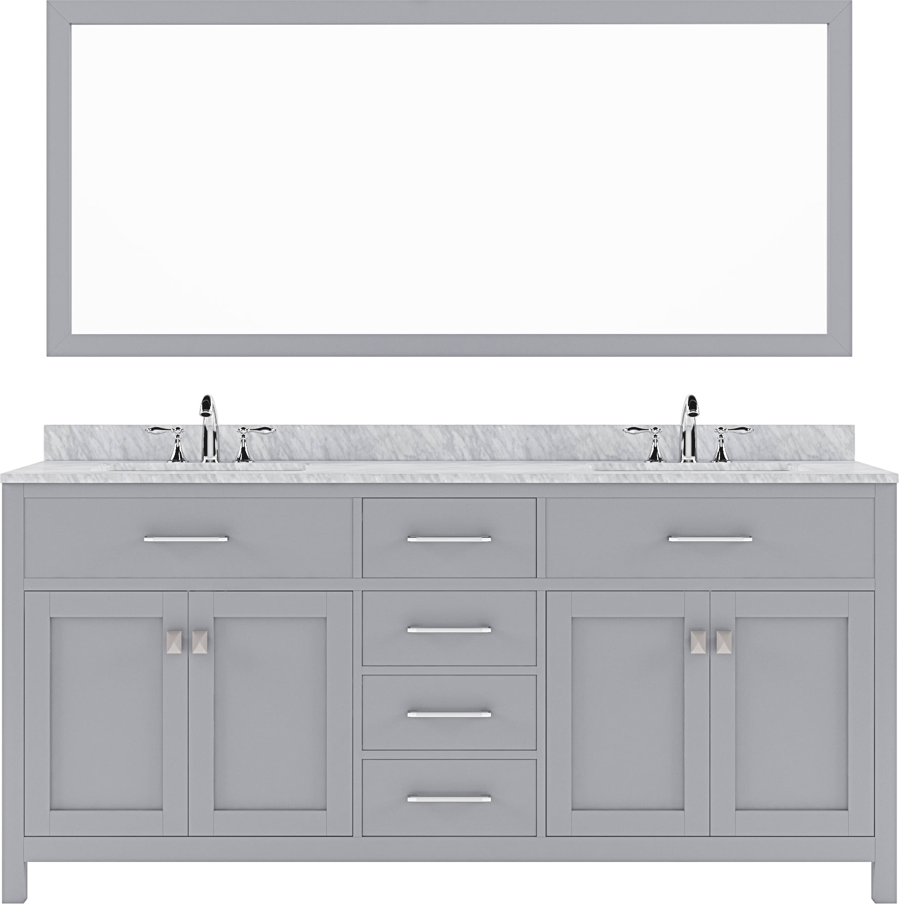 Caroline 72" Double Bath Vanity in Gray with White Marble Top and ...