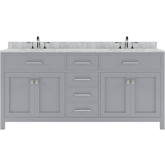Caroline 72" Double Bath Vanity in Gray with White Marble Top and Square Sinks