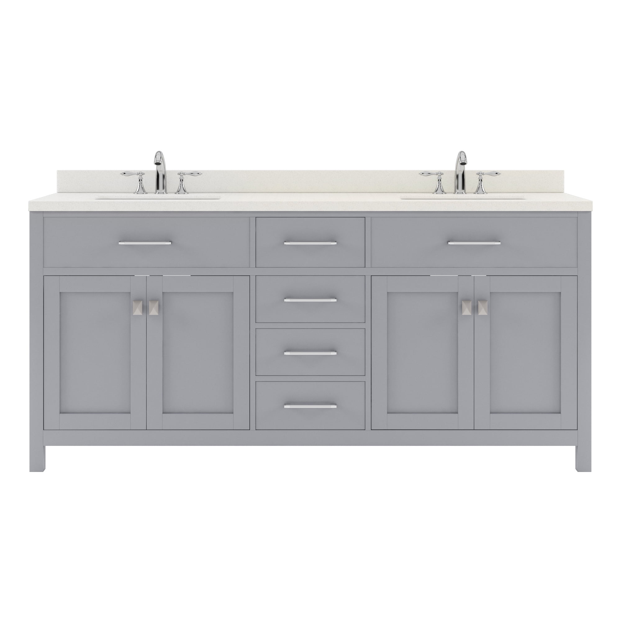 Caroline 72" Double Bath Vanity in Gray with White Quartz Top and
